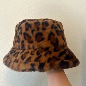 Cheetah Bucket Hats Fuzzy Sheep Print Women Plush Cap Warm Soft Hat Adjustable